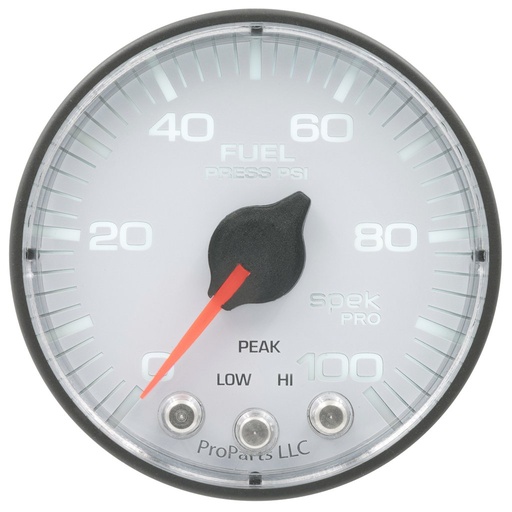 [ATM-P314128] AutoMeter 2-1/16" FUEL PRESSURE, 0-100 PSI, STEPPER MOTOR, SPEK-PRO, WHITE DIAL, BLACK BEZEL, FLAT ANTIGLARE LENS