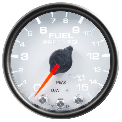 [ATM-P31512] AutoMeter 2-1/16" FUEL PRESSURE, 0-15 PSI, STEPPER MOTOR, SPEK-PRO, WHITE DIAL, BLACK BEZEL, CLEAR LENS