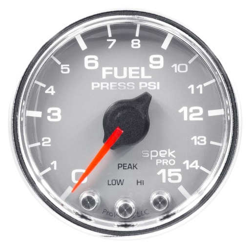 [ATM-P31521] AutoMeter 2-1/16" FUEL PRESSURE, 0-15 PSI, STEPPER MOTOR, SPEK-PRO, SILVER DIAL, CHROME BEZEL, CLEAR LENS