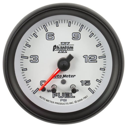 [ATM-7861] AutoMeter 2-5/8" FUEL PRESSURE, W/ PEAK & WARN, 0-15 PSI, STEPPER MOTOR, PHANTOM II