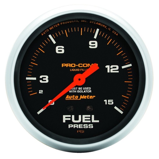 [ATM-5413] AutoMeter 2-5/8" FUEL PRESSURE W/ ISOLATOR, 0-15 PSI, MECHANICAL, LIQUID FILLED, PRO-COMP