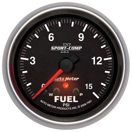 [ATM-7661] AutoMeter 2-5/8" FUEL PRESSURE, W/ PEAK & WARN, 0-15 PSI, STEPPER MOTOR, SPORT-COMP II