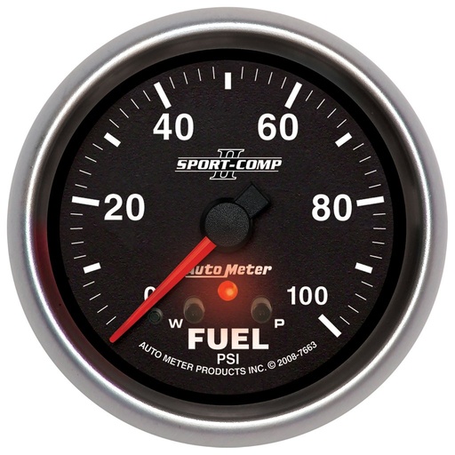 [ATM-7663] AutoMeter 2-5/8" FUEL PRESSURE, W/ PEAK & WARN, 0-100 PSI, STEPPER MOTOR, SPORT-COMP II