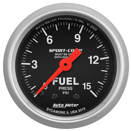 [ATM-3313] AutoMeter 2-1/16" FUEL PRESSURE W/ ISOLATOR, 0-15 PSI, MECHANICAL, SPORT-COMP