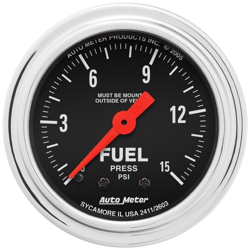 [ATM-2411] AutoMeter 2-1/16" FUEL PRESSURE, 0-15 PSI, MECHANICAL, TRADITIONAL CHROME
