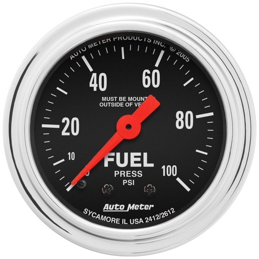 [ATM-2412] AutoMeter 2-1/16" FUEL PRESSURE, 0-100 PSI, MECHANICAL, TRADITIONAL CHROME