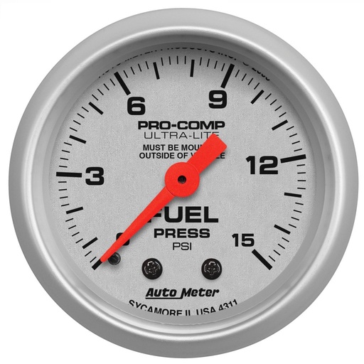 [ATM-4311] AutoMeter 2-1/16" FUEL PRESSURE, 0-15 PSI, MECHANICAL, ULTRA-LITE
