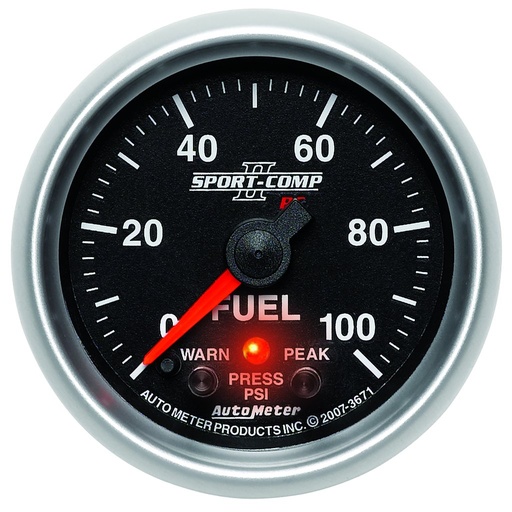 [ATM-3671] AutoMeter 2-1/16" FUEL PRESSURE,W/ PEAK & WARN, 0-100 PSI, STEPPER MOTOR, SPORT-COMP II