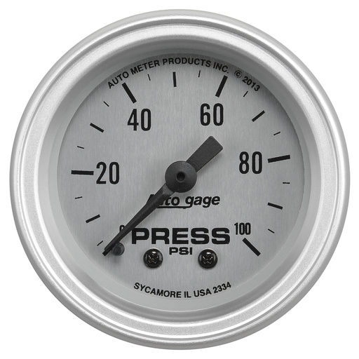 [ATM-2334] AutoMeter 2-1/16" OIL PRESSURE, 0-100 PSI, MECHANICAL, SILVER, AUTO GAGE