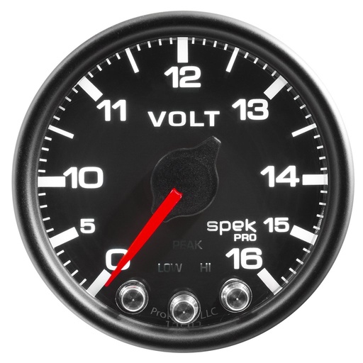 [ATM-P34432] AutoMeter 2-1/16" VOLTMETER, 0-16V, DIGITAL STEPPER MOTOR, SPEK-PRO, BLACK DIAL, BLACK BEZEL, CLEAR LENS