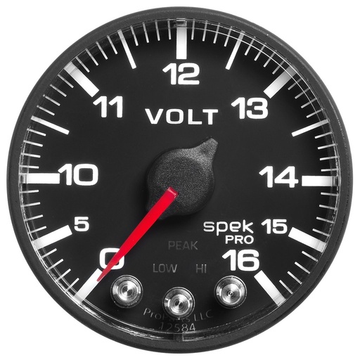 [ATM-P344328] AutoMeter 2-1/16" VOLTMETER, 0-16V, DIGITAL STEPPER MOTOR, SPEK-PRO, BLACK DIAL, BLACK BEZEL, FLAT ANTIGLARE LENS