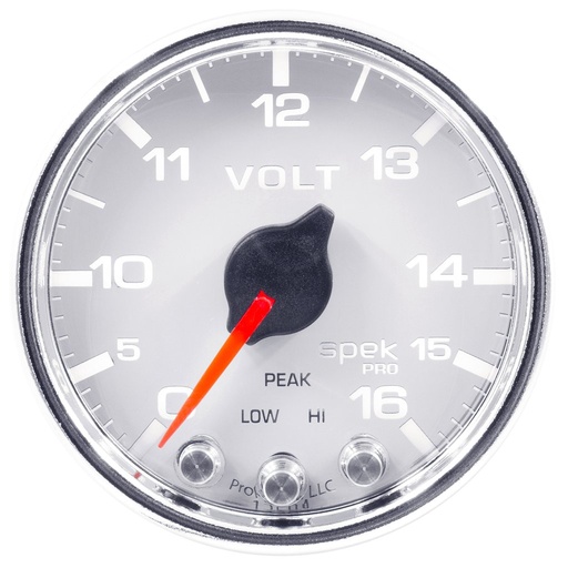 [ATM-P34411] AutoMeter 2-1/16" VOLTMETER, 0-16V, DIGITAL STEPPER MOTOR, SPEK-PRO, WHITE DIAL, CHROME BEZEL, CLEAR LENS
