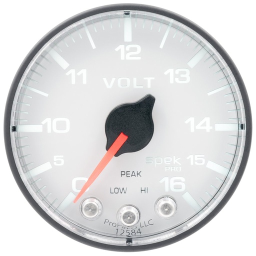 [ATM-P344128] AutoMeter 2-1/16" VOLTMETER, 0-16V, DIGITAL STEPPER MOTOR, SPEK-PRO, WHITE DIAL, BLACK BEZEL, FLAT ANTIGLARE LENS