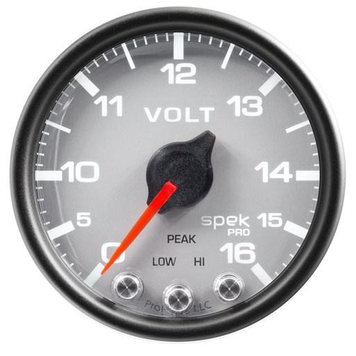 [ATM-P34422] AutoMeter 2-1/16" VOLTMETER, 0-16V, DIGITAL STEPPER MOTOR, SPEK-PRO, SILVER DIAL, BLACK BEZEL, CLEAR LENS