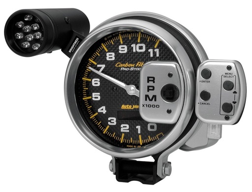 [ATM-6836] AutoMeter 5" tachometer, 0-11,000 RPM, PRO-STOCK PEDESTAL W/ SUPER LITE & PEAK MEM, CARBON FIBER