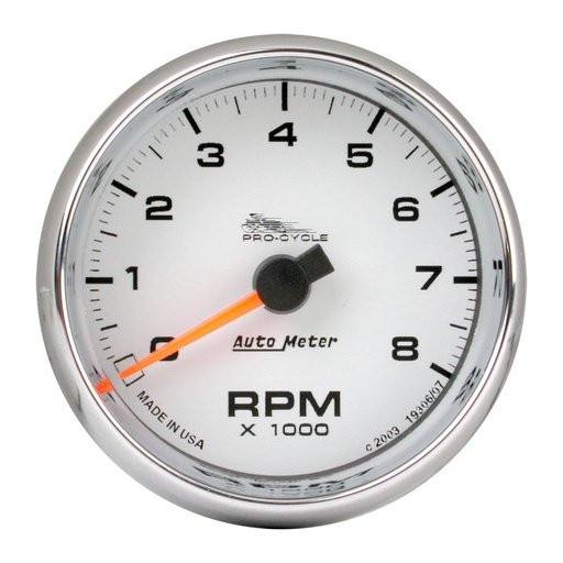 [ATM-19307] AutoMeter 2-5/8" TACHOMETER, 0-8,000 RPM, WHITE, BLUE LED, PRO-CYCLE