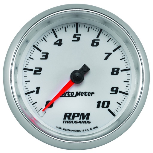 [ATM-19798] AutoMeter 3-3/8" tachometer, 0-10,000 RPM, WHITE/BRIGHT ANODIZED, PRO-CYCLE