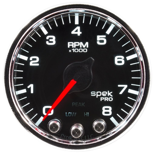 [ATM-P33431] AutoMeter 2-1/16" IN-DASH TACHOMETER, 0-8,000 RPM, SPEK-PRO, BLACK DIAL, CHROME BEZEL, CLEAR LENS