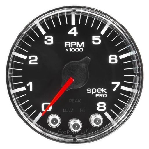 [ATM-P334318] AutoMeter 2-1/16" IN-DASH TACHOMETER, 0-8,000 RPM, SPEK-PRO, BLACK DIAL, CHROME BEZEL, FLAT ANTIGLARE LENS