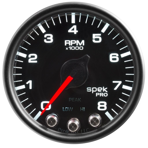[ATM-P33432] AutoMeter 2-1/16" IN-DASH TACHOMETER, 0-8,000 RPM, SPEK-PRO, BLACK DIAL, BLACK BEZEL, CLEAR LENS