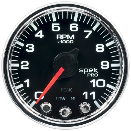 [ATM-P33631] AutoMeter 2-1/16" IN-DASH TACHOMETER, 0-11,000 RPM, SPEK-PRO, BLACK DIAL, CHROME BEZEL, CLEAR LENS