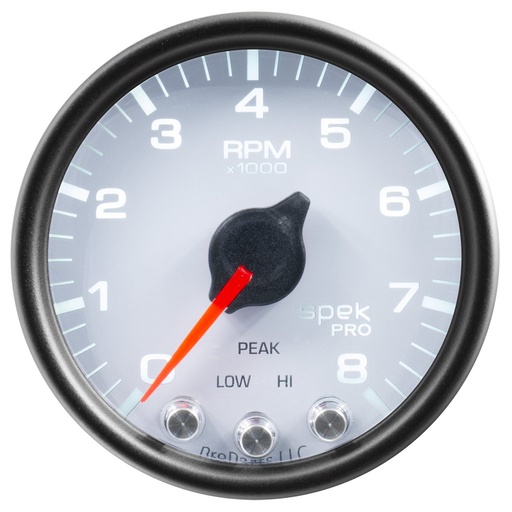 [ATM-P33412] AutoMeter 2-1/16" IN-DASH TACHOMETER, 0-8,000 RPM, SPEK-PRO, WHITE DIAL, BLACK BEZEL, CLEAR LENS
