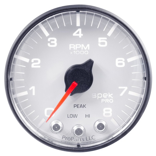 [ATM-P334128] AutoMeter 2-1/16" IN-DASH TACHOMETER, 0-8,000 RPM, SPEK-PRO, WHITE DIAL, BLACK BEZEL, FLAT ANTIGLARE LENS