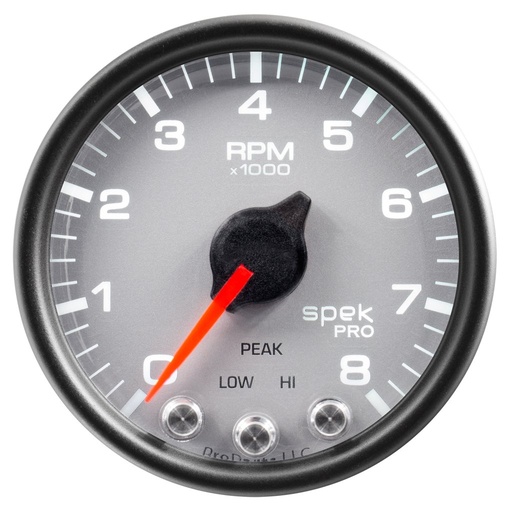 [ATM-P33422] AutoMeter 2-1/16" IN-DASH TACHOMETER, 0-8,000 RPM, SPEK-PRO, SILVER DIAL, BLACK BEZEL, CLEAR LENS