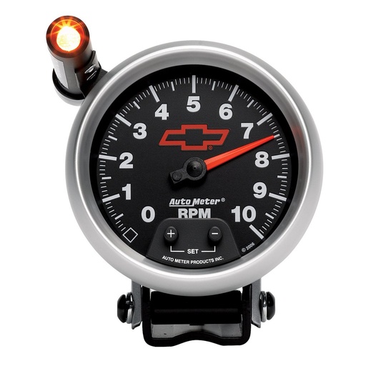 [ATM-3690-00406] AutoMeter 3-3/4" PEDESTAL tachometer, 0-10,000 RPM, CHEVY RED BOWTIE