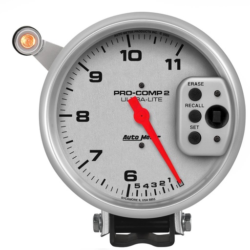 [ATM-6855] AutoMeter 5" TACHOMETER, 0-11,000 RPM, PEDESTAL W/ QUICK LITE, DUAL RANGE W/PEAK MEMORY, ULTRA-LITE
