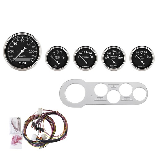 [ATM-7042-OTB] AutoMeter 5 GAUGE DIRECT-FIT DASH KIT, CHEVY CAR 53-54, OLD TYME BLACK