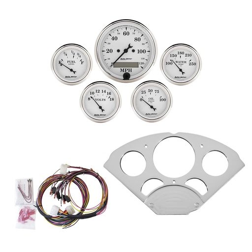 [ATM-7033-OTW] AutoMeter 5 GAUGE DIRECT-FIT DASH KIT, CHEVY CAR 55-56, OLD TYME WHITE
