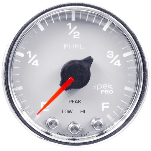 [ATM-P31211] AutoMeter 2-1/16" FUEL LEVEL, PROGRAMMABLE 0-300 Ω, STEPPER MOTOR, SPEK-PRO, WHITE DIAL, CHROME BEZEL, CLEAR LENS