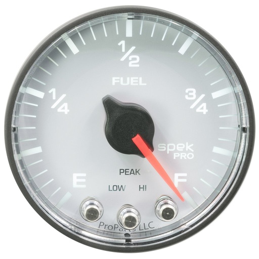[ATM-P312128] AutoMeter 2-1/16" FUEL LEVEL, PROGRAMMABLE 0-300 Ω, STEPPER MOTOR, SPEK-PRO, WHITE DIAL, BLACK BEZEL, FLAT ANTIGLARE LENS