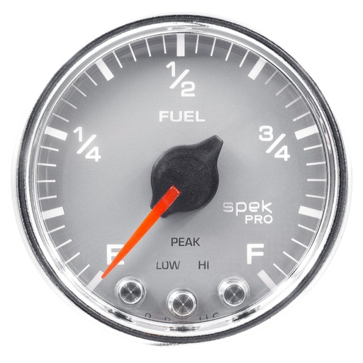 [ATM-P31221] AutoMeter 2-1/16" FUEL LEVEL, PROGRAMMABLE 0-300 Ω, STEPPER MOTOR, SPEK-PRO, SILVER DIAL, CHROME BEZEL, CLEAR LENS