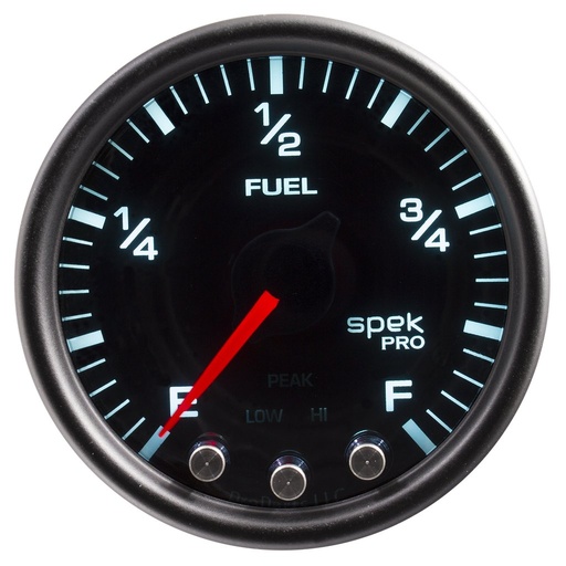 [ATM-P31252] AutoMeter 2-1/16" FUEL LEVEL, PROGRAMMABLE 0-300 Ω, STEPPER MOTOR, SPEK-PRO, BLACK DIAL, BLACK BEZEL, SMOKED LENS