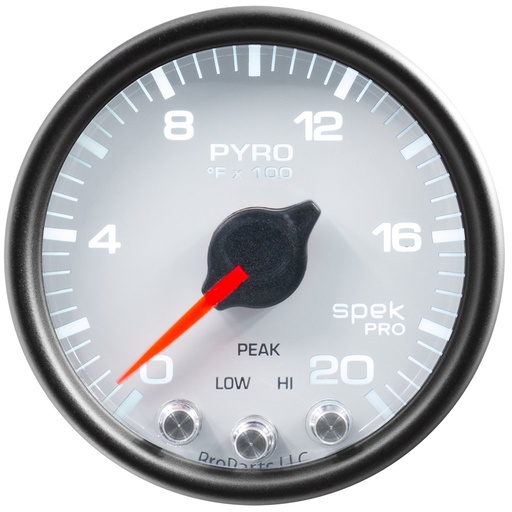 [ATM-P31012] AutoMeter 2-1/16" PYROMETER, 0-2000 °F, STEPPER MOTOR, SPEK-PRO, WHITE DIAL, BLACK BEZEL, CLEAR LENS