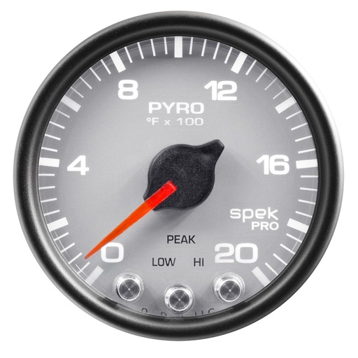 [ATM-P31022] AutoMeter 2-1/16" PYROMETER, 0-2000 °F, STEPPER MOTOR, SPEK-PRO, SILVER DIAL, BLACK BEZEL, CLEAR LENS