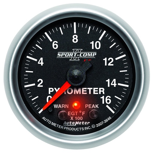 [ATM-3646] AutoMeter 2-1/16" PYROMETER, W/ PEAK & WARN, 0-1600 °F, STEPPER MOTOR, SPORT-COMP II