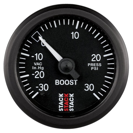 [ATM-ST3112] AutoMeter 52MM, BOOST PRESS, -30INHG TO +30PSI, MECHANICAL, STACK BLK