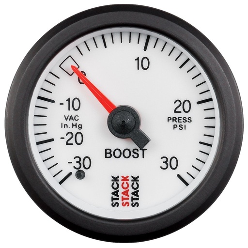 [ATM-ST3162] AutoMeter 52MM, BOOST PRESS, -30INHG TO +30PSI, MECHANICAL, STACK WHT