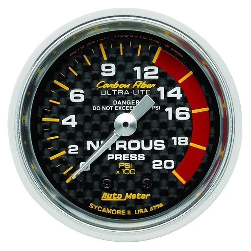 [ATM-4728] AutoMeter 2-1/16" NITROUS PRESSURE, 0-2000 PSI, MECHANICAL, CARBON FIBER
