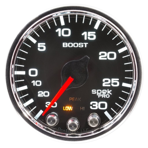 [ATM-P30231] AutoMeter 2-1/16" BOOST/VACUUM, 30 IN HG/30 PSI, STEPPER MOTOR, SPEK-PRO, BLACK DIAL, CHROME BEZEL, CLEAR LENS