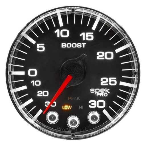 [ATM-P302318] AutoMeter 2-1/16" BOOST/VACUUM, 30 IN HG/30 PSI, STEPPER MOTOR, SPEK-PRO, BLACK DIAL, CHROME BEZEL, FLAT ANTIGLARE LENS