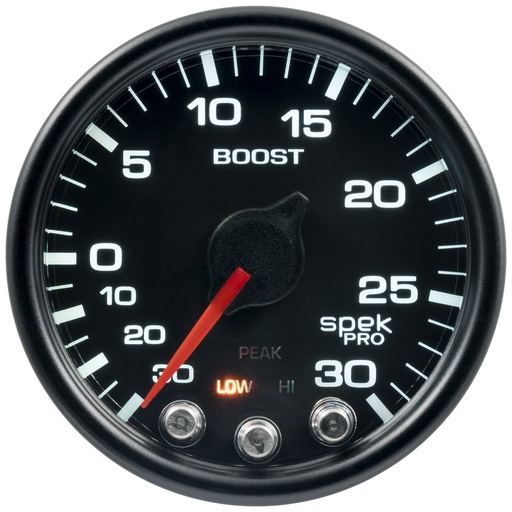 [ATM-P30232] AutoMeter 2-1/16" BOOST/VACUUM, 30 IN HG/30 PSI, STEPPER MOTOR, SPEK-PRO, BLACK DIAL, BLACK BEZEL, CLEAR LENS