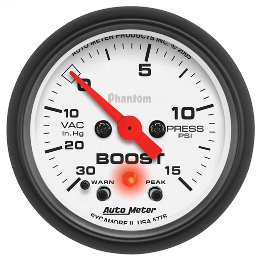 [ATM-5776] AutoMeter 2-1/16" BOOST/VACUUM, W/ PEAK & WARN, 30 IN HG/15 PSI, STEPPER MOTOR, PHANTOM