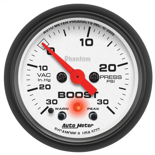 [ATM-5777] AutoMeter 2-1/16" BOOST/VACUUM, W/ PEAK & WARN, 30 IN HG/30 PSI, STEPPER MOTOR, PHANTOM