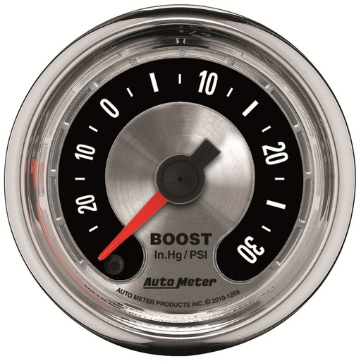 [ATM-1259] AutoMeter 2-1/16" BOOST/VACUUM, 30 IN HG/30 PSI, STEPPER MOTOR, AMERICAN MUSCLE