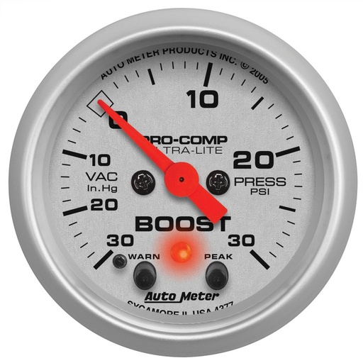 [ATM-4377] AutoMeter 2-1/16" BOOST/VACUUM, 30 IN HG/30 PSI, STEPPER MOTOR, ULTRA-LITE