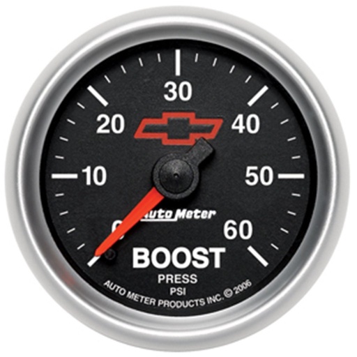 [ATM-3605-00406] AutoMeter 2-1/16" BOOST, 0-60 PSI, CHEVY RED BOWTIE